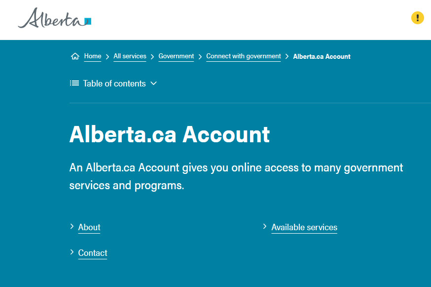 how to create verified account alberta governmental website alberta.ca signup account services alberta calgary canada