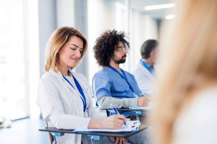 A student taking a medical office admin course at Bay River College