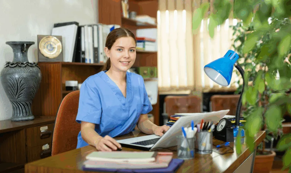 Healthcare student in a practicum setting applying classroom learning