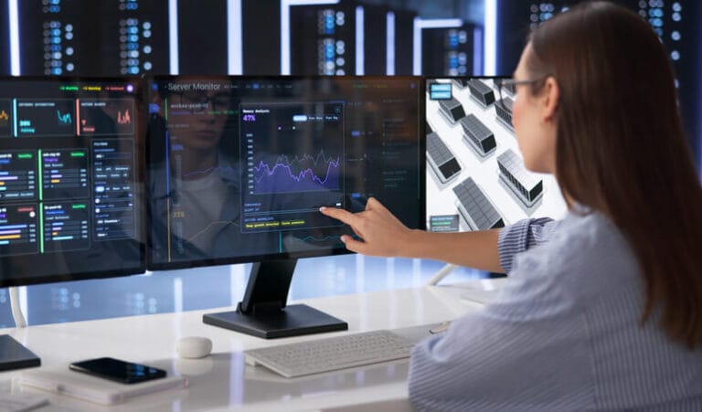 A cyber security professional monitoring network security alerts and threats