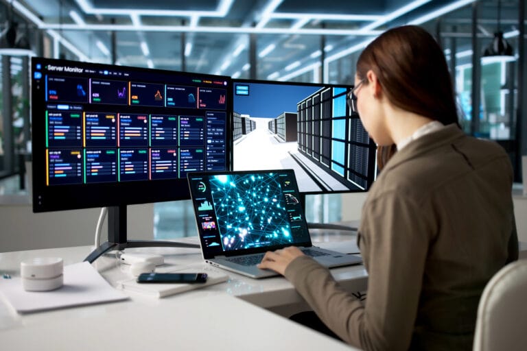 A network administrator monitoring network performance and system activity